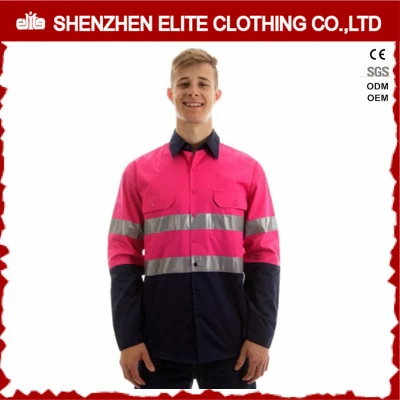 로고가 있는 남성용 핑크 100 코튼 트윌 워크 셔츠